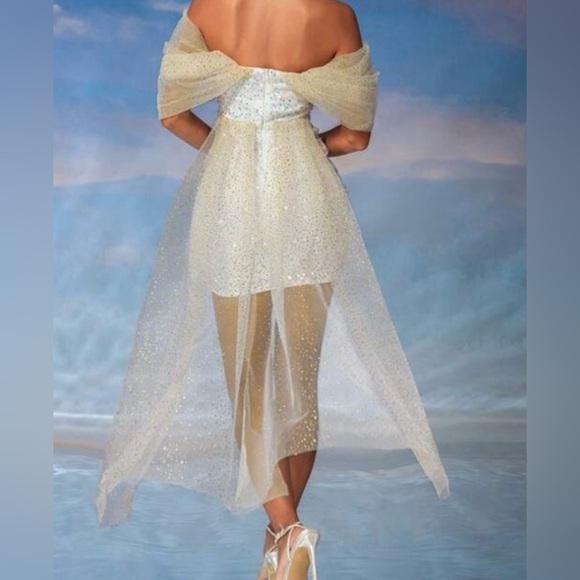 Off-Shoulder White Dress great for bride or bachelorette parties - Picture 2 of 7